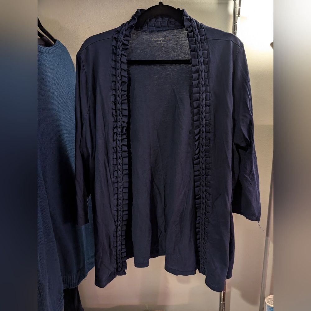 Coldwater Creek Navy Blue Ruffled Open-Front Cardigan in Size 1X/18